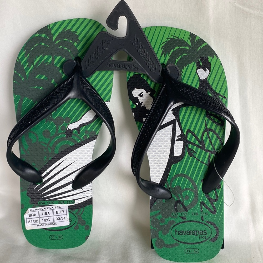 NWT Original Havaianas Dark Green Surf Print Kids US 1/2C EUR 33/34 - Picture 1 of 7